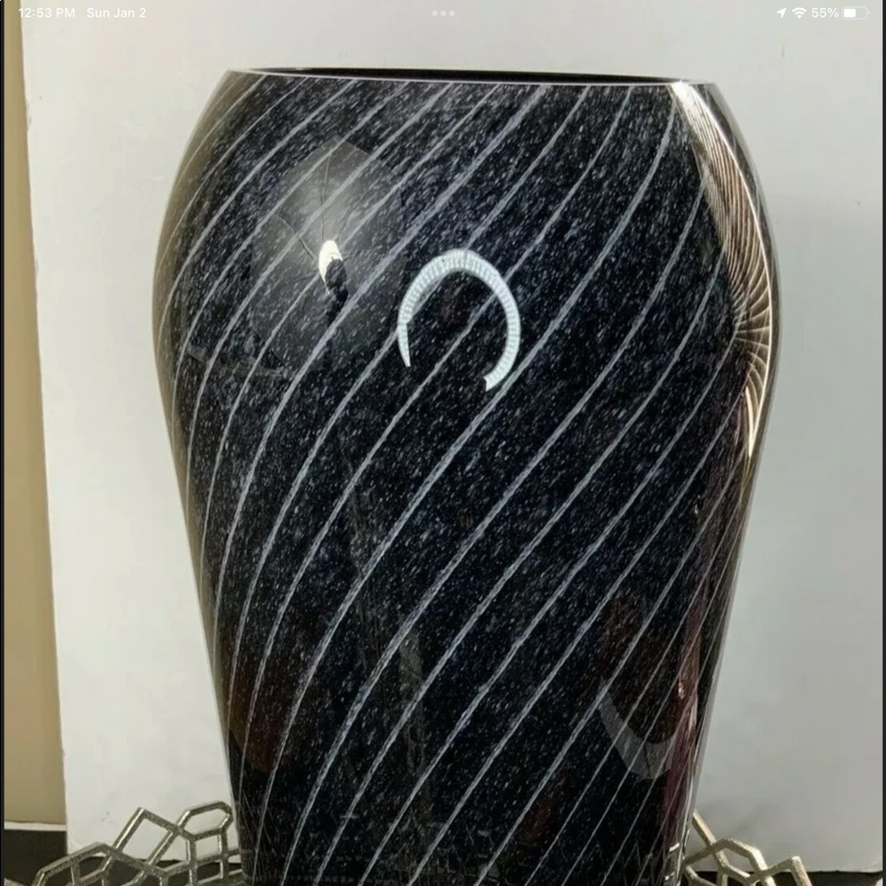 Dara International Vase Black Purple Swirl Italian Art Glass Nice #K